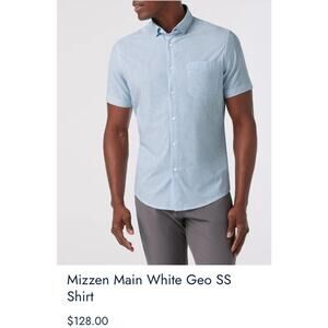 Mizzen Main White Blue Geo SS ShirtMens M Performance Collared Button Up Lightw